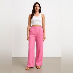 ZARA Bubblegum Pink Linen Wide Leg Pants Sz S | Pull-On Hybrid Waist